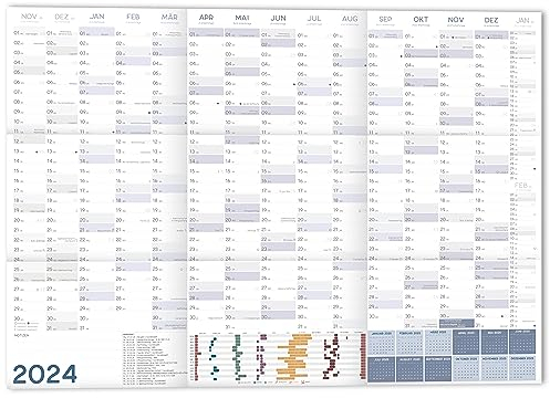 XXL Wandkalender 2025 Jahresplaner DIN A1+ 89x63 cm Wandplaner 2025 GEFALZT, Querformat Poster gefaltet Jahreskalender 25, Plakatkalender 16 Mon.: Nov 23 - Feb 25 (2024)