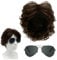 SKHAOVS 2 Stück Herren Perücke mit Sonnenbrille 70er 80er Disco Lockige Perücke Flauschige Perücke Hübsche Perücke Punkrock Perücke Halloween Karneval Perücke für Erwachsene (Braun-2)
