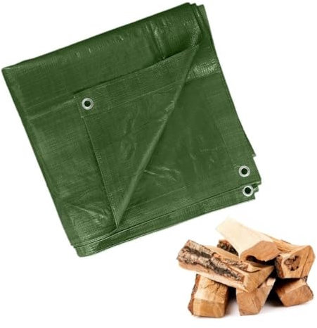 Bâche de protection verte en tissu - 5 x 6 m - Avec œillets - Pour piscine, meubles de jardin, trampoline, voiture - Imperméable et indéchirable - 90 g/m²