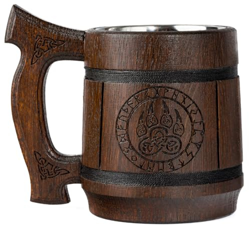 TESLYAR Chope à Bière 0.6 | Choppe Biere | Cadeau Noël Homme | Choppe | Chope à Biere | Chope Biere Bois | Cadeau Noël | Idée Cadeau Noël Homme | Cadeau Noël Original | Chopé Bière Loup