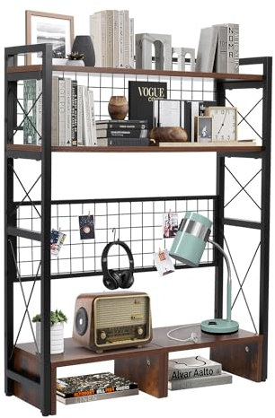 ybaymy Computer Desktop Bookcase Desk Bookcase with Pegboard Adjustable Desktop Bookshelf Desk Top Storage Shelves for Home Office Dorm
