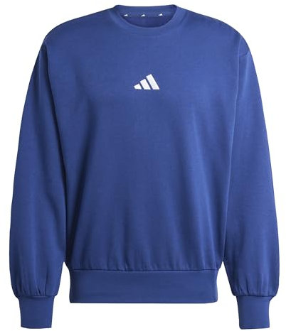 adidas Men's Essentials FEELCOZY Fleece Sweatshirt, Dark Blue/White, S