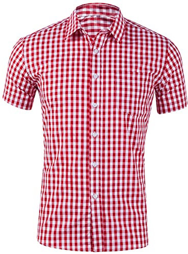Chemises à carreaux pour homme, chemises à carreaux pour le bureau, chemises d'été à manches courtes, chemisier vichy boutonné décontracté pour homme, chemises tartan de style mince avec poche,