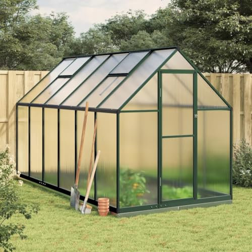 Iiaky Telaio Serra con Base Verde 334x169x202 cm in Alluminio,Serra da Giardino e Orto in Policarbonato con Tetto Regolabile e Porta,Telaio in Alluminio