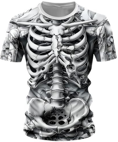 Rrongwn Men's T-Shirt Skeleton Halloween Costume 3D Print Short Sleeve Shirt Outdoor Sports Casual Breathable Gym Running Top Vintage Print Streetwear, black, XL