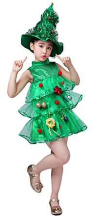 LIFKOME 1pc Cappello E Vestito Per Albero Di Natale Costume Da Spettacolo Teatrale Per Bambini Per Ragazze Verde Taglia 120cm