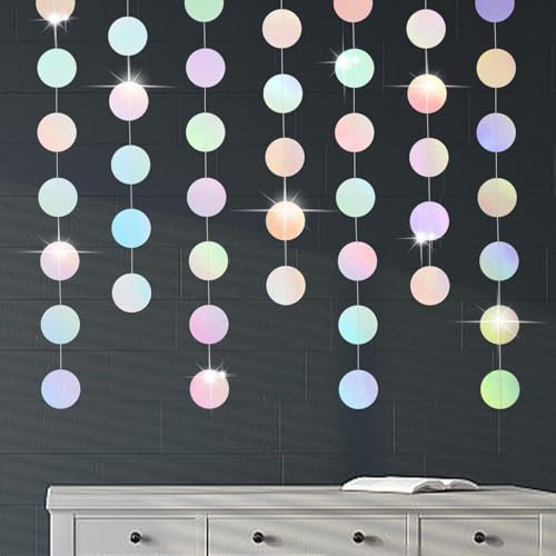 52 Ft hängende Papier Girlande, 4pcs Papier Girlande Banner Holographic Regenbogen Glitter Papier Kreis Punkte Girlande für Geburtstag Hochzeit Baby Dusche Party Dekoration(bunt)