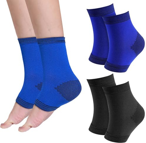 SIXHAOBU 2 Paar Fersen Socken, Knöchelschutz für Kinder, Kompressionssocken Sprunggelenkbandage, Elastische Fußbandagen, Handgelenkschutz für Basketball, Grappling, Boxen (Blau und Schwarz)
