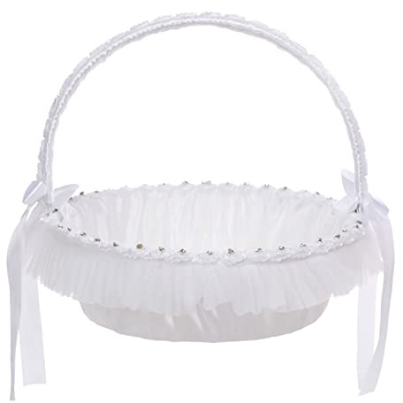 Beliebt in Weiß Royal Design Flaschenzug Blumenmädchenkorb mit einfacher Spitze Blumen Rosen für Hochzeit Blumenmädchen Korb Strass Kollektion