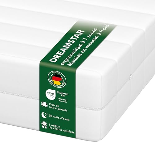 DREAMSTAR Easy Flex 7-Zonen Matratze 120x200 cm | H3&H4 | Ergonomische Kaltschaummatratze | Hypoallergen & Antibakteriell | Bezug abnehmbar & waschbar | Oeko-TEX® | (16cm, 120 x 200 cm)