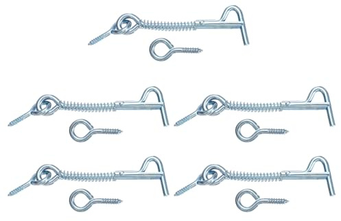 sourcing map 5Pcs Cabin Hook Eye Latch, 3 Zinc Plated Iron Spring Hook and Eye Safety Latch with Mounting Screw for Wood Window Door and Cabinets
