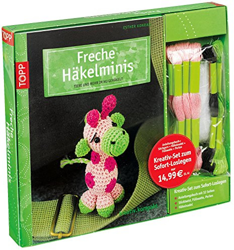 Kreativ-Set: Freche Häkelminis: Buch mit 56 m Garn in 4 Farben, Häkelnadel, Füllwatte und Perlen (Buch plus Material)