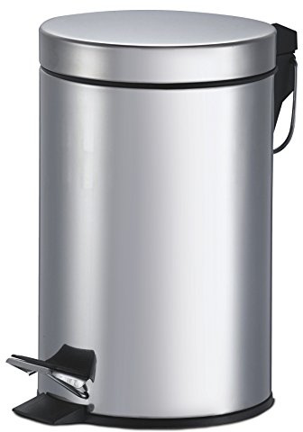 King Home P1580005 Abfalleimer rund aus Stahl mit Pedal, 5 L, silber, Ø 20 x 28 H