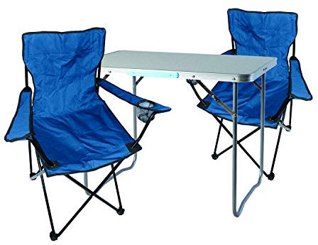 Mojawo 3tlg. Campingmöbel Set Alu 80x60x68cm 1x XL Campingtisch mit Tragegriff + 2 Anglerstühle, Faltstühle Campingstühle Blau