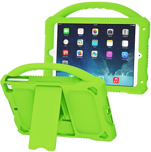 Adocham Kids Case for iPad Mini 5 4 3 2 1, Lightweight and Full-Body Shockproof Silicone Case Cover with Built-in Foldable Kickstand and Grip Handle (Green)