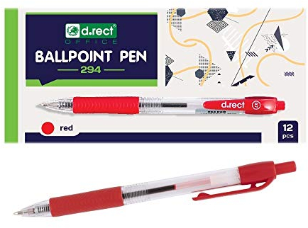 D.RECT 294 Kugelschreiber mit ergonomischer gummierte Griff für Büro und Haushalt Strichstärke 0,7mm 12 Stück Rot