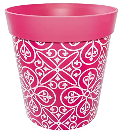 Hum Flowerpots, 25cm, Various Patterns Colours and Sizes, Indoor/Outdoor Plastic Plant Pot, Pink Maroc