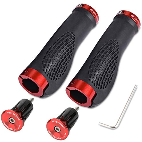 TOPCABIN Ergonomisches Design Fahrradgriffe, doppelte Verriegelung am Fahrradlenker, Fahrradgriff für Mountainbike, BMX (Aluminium-Schlossstecker + Griffe), Rot