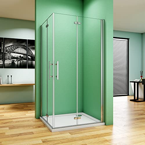 70x80x185cm Mamparas de Ducha Plegables Cristal Templado de 6mm ANTICAL, Cabina de Ducha Perfil Aluminio