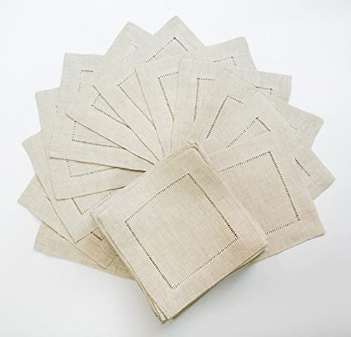 YUOYU Cocktail-Servietten, Hohlsaum, Leinen, Baumwolle, Cocktail-Servietten, 20 x 20 cm, 12 Stück