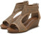 FRALOSHA Sandalen damen keilsandalen sommer offene Zehen lässig mit absatz Strandsandalen plateau sommerschuhe Braun1 40