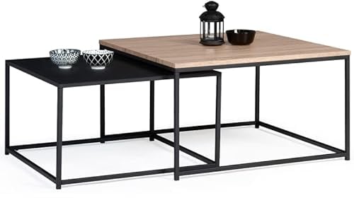 IDMarket - Lot de 2 Tables Basses gigognes Boston 60/70 métal Noir et Bois Design Industriel