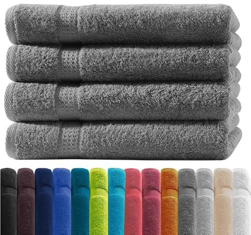 Zestri Frottier Handtuch 4er-Set | Anthrazit 50x100 | 100% Baumwolle 500g/m² | Öko-Tex Standard 100 Handtuch