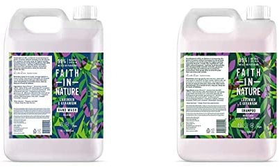 Faith In Nature Natural Lavender and Geranium Hand Wash, Nourishing, 5 L Refill Pack & Natural Lavender and Geranium Shampoo, 5 L Refill Pack