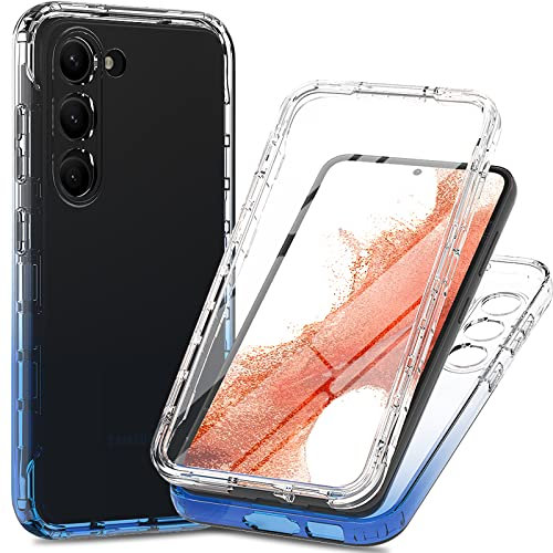 XINYEXIN Coque pour Samsung Galaxy S23 5G 360 Degrés Antichoc Protecteur D'écran Intégré, Silicone Bumper Full Body Protection Transparent Etui Housse pour Samsung S23 5G - Bleu