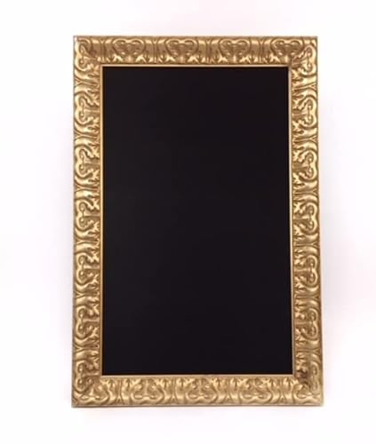 Pizarra con marco dorado. Apta para tizas y rotuladores efecto tiza. Superficie negra o verde. Ideal para decoración, hostelería, cocina, bares. (88 x 58 cm, Verde)