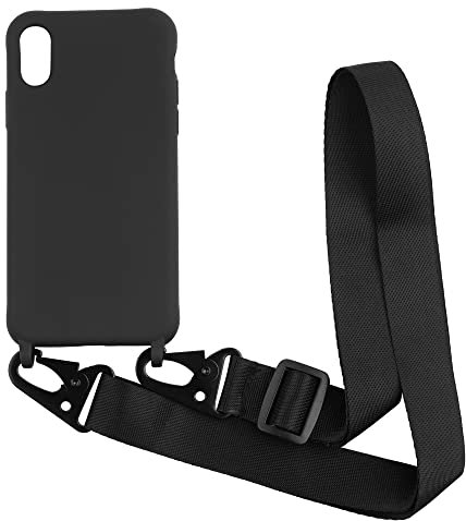 PuYu Zhe Compatible iPhone X/Xs Crossbody Silicone Soft Matte Case, TPU Shell Adjustable Neck Cord Strap, Lanyard Case - Black