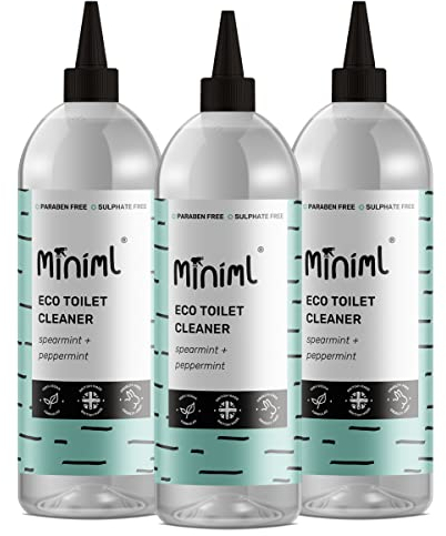 Miniml Eco Toilet Cleaner Spearmint & Peppermint 3 x 1L - All Natural Limescale Remover, Descaler and Heavy Duty Refill Rim & Bowl Cleaning Liquid Antibacterial Bleach - 100% Vegan & Cruelty Free