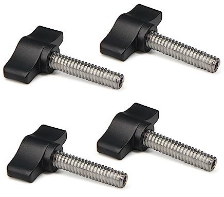 Befenybay 4 Stück 1/4-20 x 1 Rändelschraube Edelstahl Standard/Grobgewinde Schwarz Aluminium Knopf