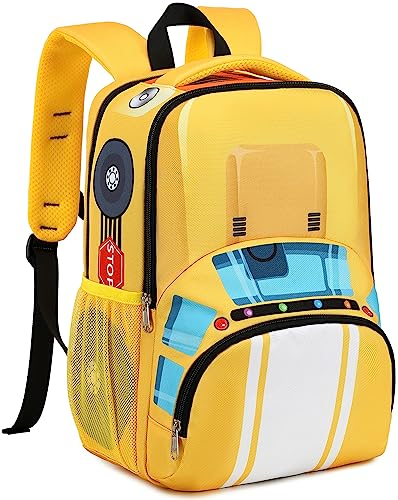 LEDAOU Schulkinder Rucksack Jungs und Mädchen der Vorschule Schultaschen mit Korsett (Bus Gelb)