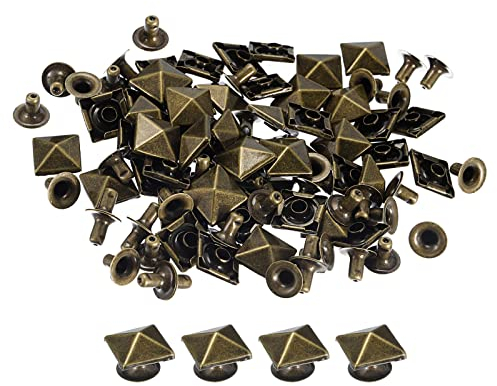 sourcing map 50 Sets Quadratische Nieten Stachel Niete 10mm DIY Metall Leder Spike Nieten für leder Punk Pyramid Nieten Ledercraft Dekoration für Bekleidung Gürtel Taschen Schuhe Bronze Ton