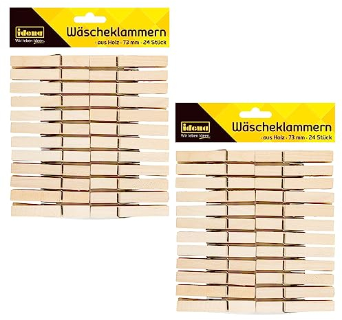 Idena 90171-Mollette da bucato in Legno, 48 Pezzi, Lunghezza Circa 7,3 cm, per Fissare i Vestiti al Filo e per lavori di bricolage, Decorazione e abbellimento, 90171