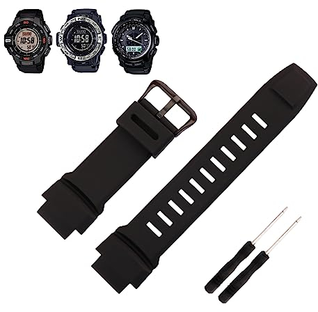 MMBAY Ersatz-Uhrenarmbänder aus Gummi, 18 mm, passend für Casio Proterk PRG-270, PRG-250, PRG-500, PRW-2500, PRW-3500, PRW-5100 Pro terk, Armband mit schwarz-silberfarbener Edelstahl-Schnalle für