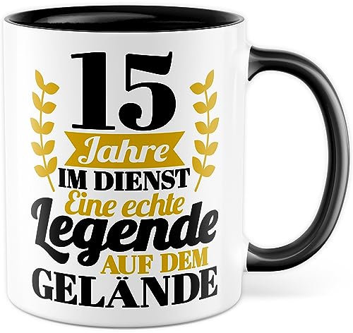 Tasse Dienstjubiläum Geschenk, 15 Jahre im Dienst - Eine echte Legende Geschenkidee Kollegen Kaffee-Becher Kaffeetasse Tasse mit Spruch Firmenjubiläum Arbeitsjubiläum Büro-Geschenk