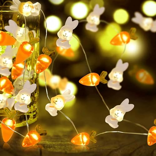 Qunkun Lichterkette Ostern, 2M Osterdeko Hasen Karotten, Warmweiß Osterküken LED Lichterkette, Schnurlicht für Osterdekoration, Indoor & Outdoor, 20 LED, Batteriebetrieben