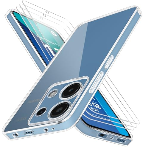 Funda Compatible con Xiaomi Redmi Note 13 4G(No para 5G)y 3 Piezas Vidrio Templado Protector de Pantalla, Transparente y Suave, Anti-arañazos y Anti-Choque Carcasa