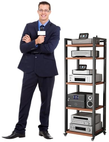 Audio rack hifi regal Startseite AV-Medienständer/ Eckregal/ Stereokabinett/ Audio-Rack-Turm, 161cm/ 63inch Hoch Multifunktional Audio/Video Komponenten Rack, Modern AV-Schrank Mit Rollenden Rädern(Bl