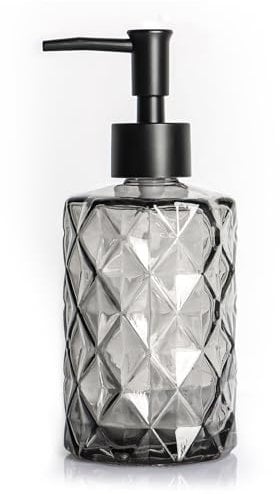 AstraLoom Black Soap Dispenser, 330ml/12oz Refillable Glass Bottle with Rust-Proof Plastic Pump Head for Bathroom, Mordern Design, Suitable for Liquid Soap/Shampoo/Lotion/Essential Oil