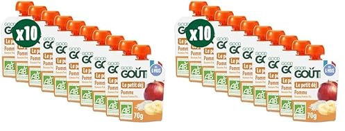 GOOD GOÛT - Petit Déj Pomme - Gourde Pour Bébé - Dès 6 Mois - Format Nomade - Sans Sucres Ajoutés - 10x70g (Lot de 2)