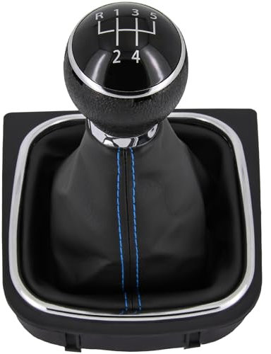 Schaltknauf + Schaltsack Set 5 Gang passend für VW Golf 5 + 6, 2003-2016, Plug & Play, Auto Schalthebel Schaltmanschette, mit Rahmen, schwarz - chrom