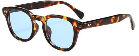 LJCZKA Retro Round Sunglasses for Men Women Vintage Small Circle Sunglasses Classic Unisex Trendy Shades UV400 Protection (Leopard Blue)