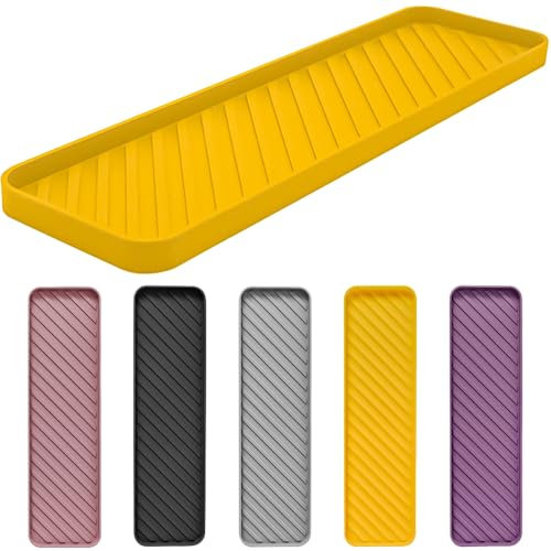 HvOvMvE Silicone Organizer Tray for Kitchen Sinks and Bathrooms. Dishwasher-Safe, Non-Slip Countertop Tray, Bathroom Drawer Organizer Trays. Perfect for Makeup & Trinkets (Yellow L 1PC)