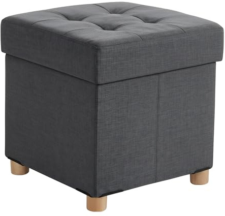 Relaxdays Hocker mit Stauraum, gepolstert, HxBxT: 38 x 38 x 38 cm, Leinenoptik, Holzbeine, eckiger Sitzhocker, Farbwahl