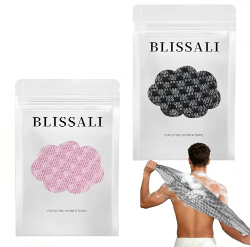 Blissal Exfoliant anti-bactérien serviette de douche, Peeling corps douche, Accessoires de douche pinceau dos, Exfoliant douche douche Schwamm scrubber, Loofah Schwamm für Männer Fraue (Noir + Rose)