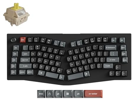 Keychron Tastiera meccanica wireless V10 Ultra 8K, layout ergonomico Alice al 75% con manopola, 8000Hz 2.4GHz/USB-C cablata, Bluetooth 5.3, ZMK, switch lineari a banana sostituibili a caldo per Mac