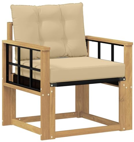 vidaXL Outdoor-Sofa Massives Akazienholz und Textilene Weiß, Balkon Garten Sofa, rechteckige Garten-Lounge Sitzgruppe, strapazierfähige Möbel für entspannte Terrassenstunden